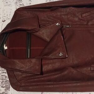 Grace & Lace Move Free Leather Like Bordeaux Moto Jacket Wine Color Size Small